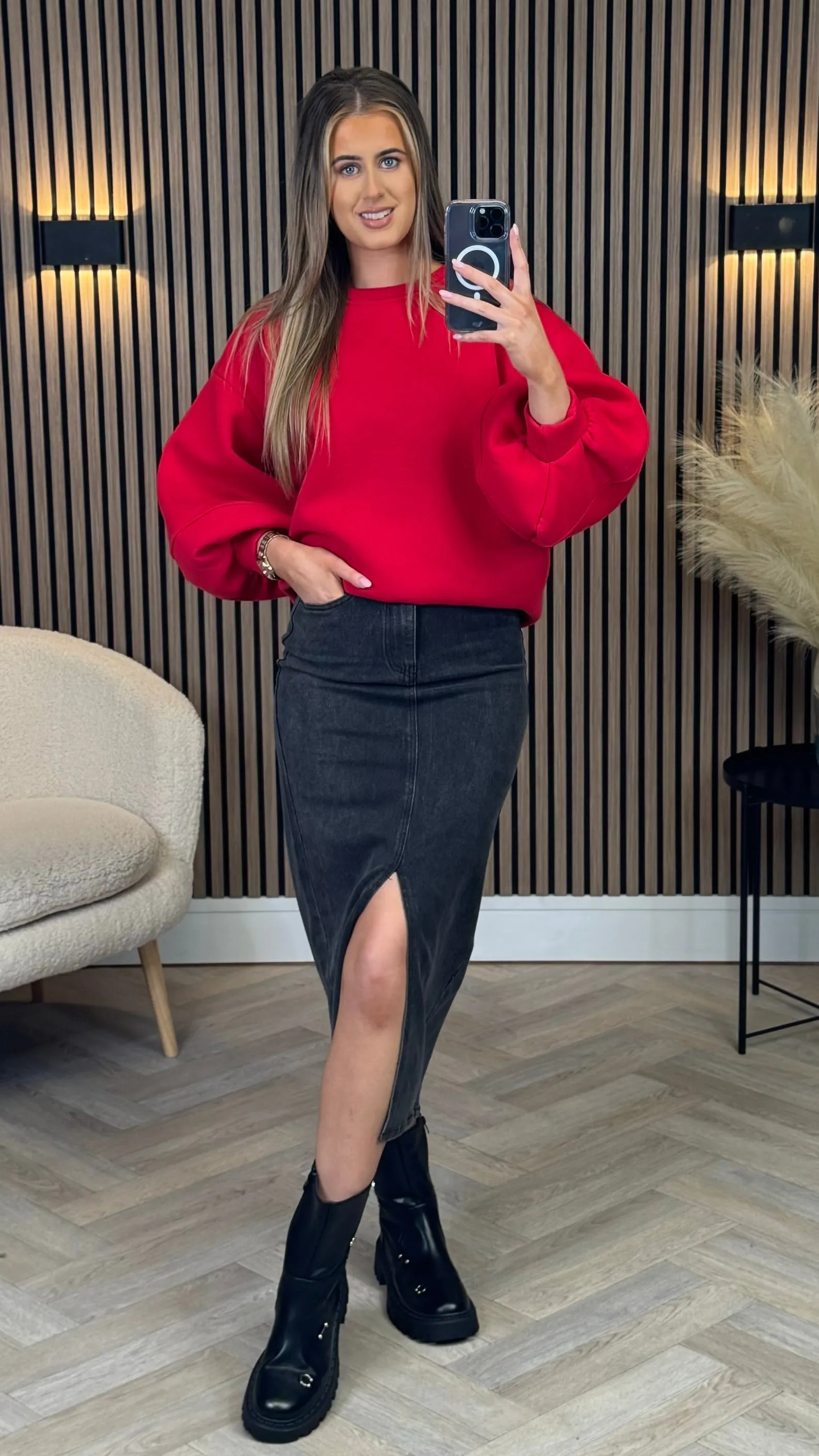 Dallas Black Denim Skirt