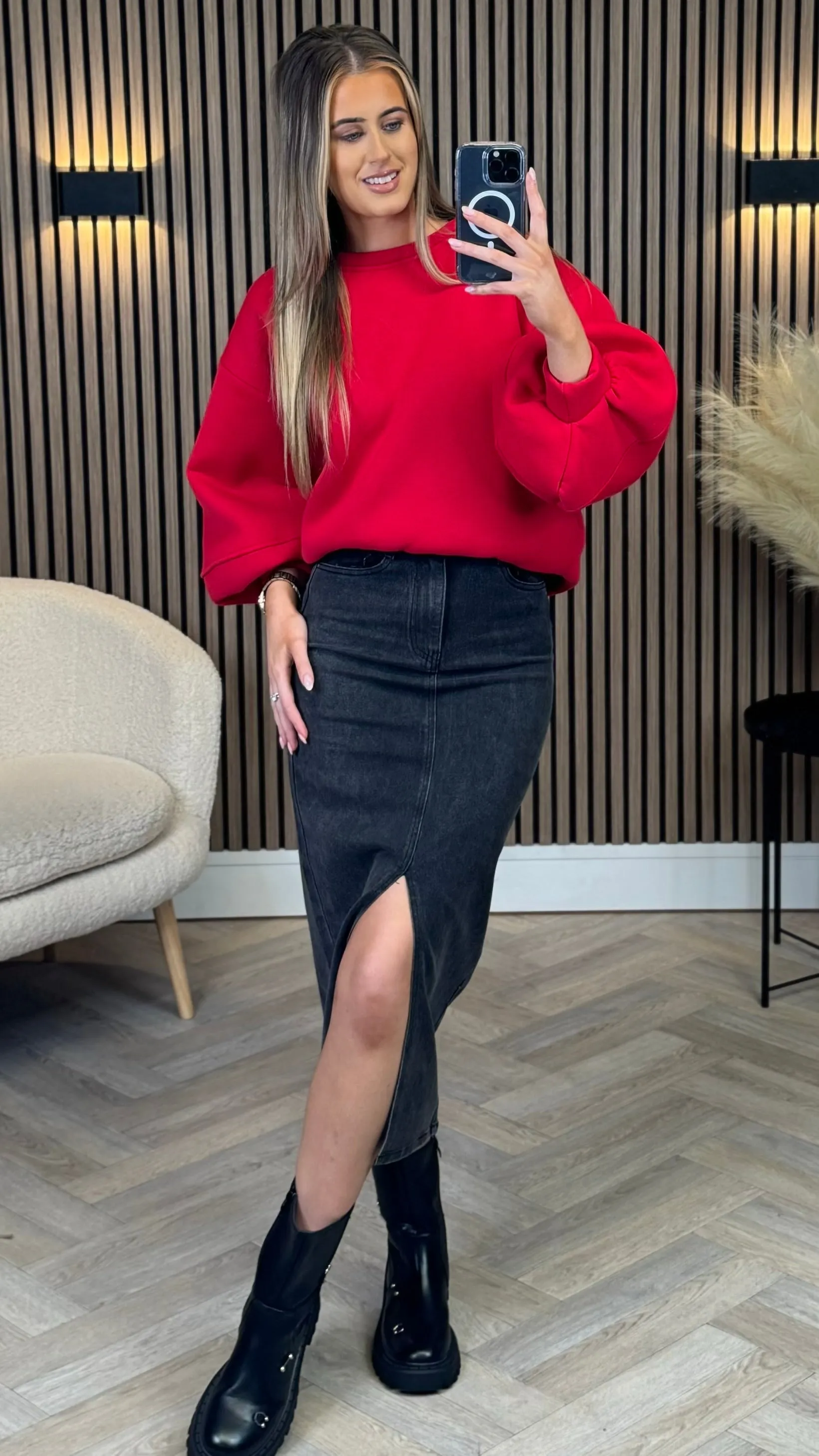 Dallas Black Denim Skirt