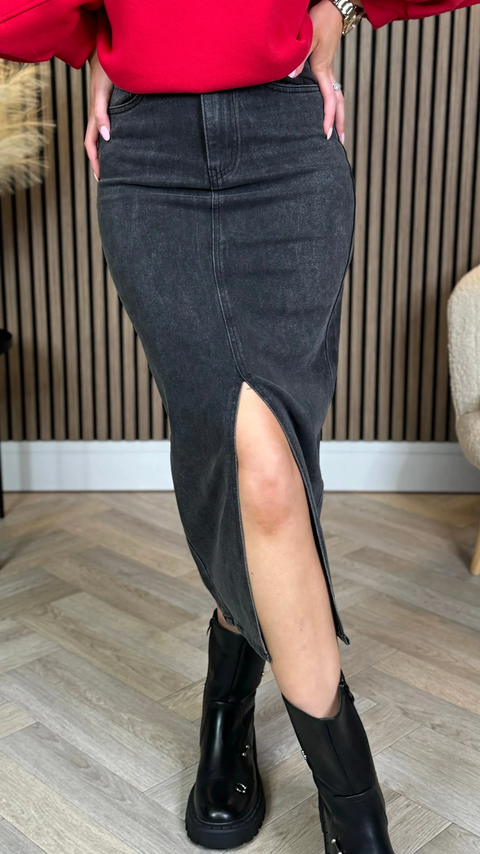 Dallas Black Denim Skirt