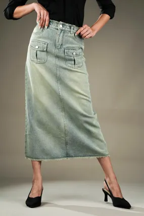 Denim Skirt With Distressed Hem