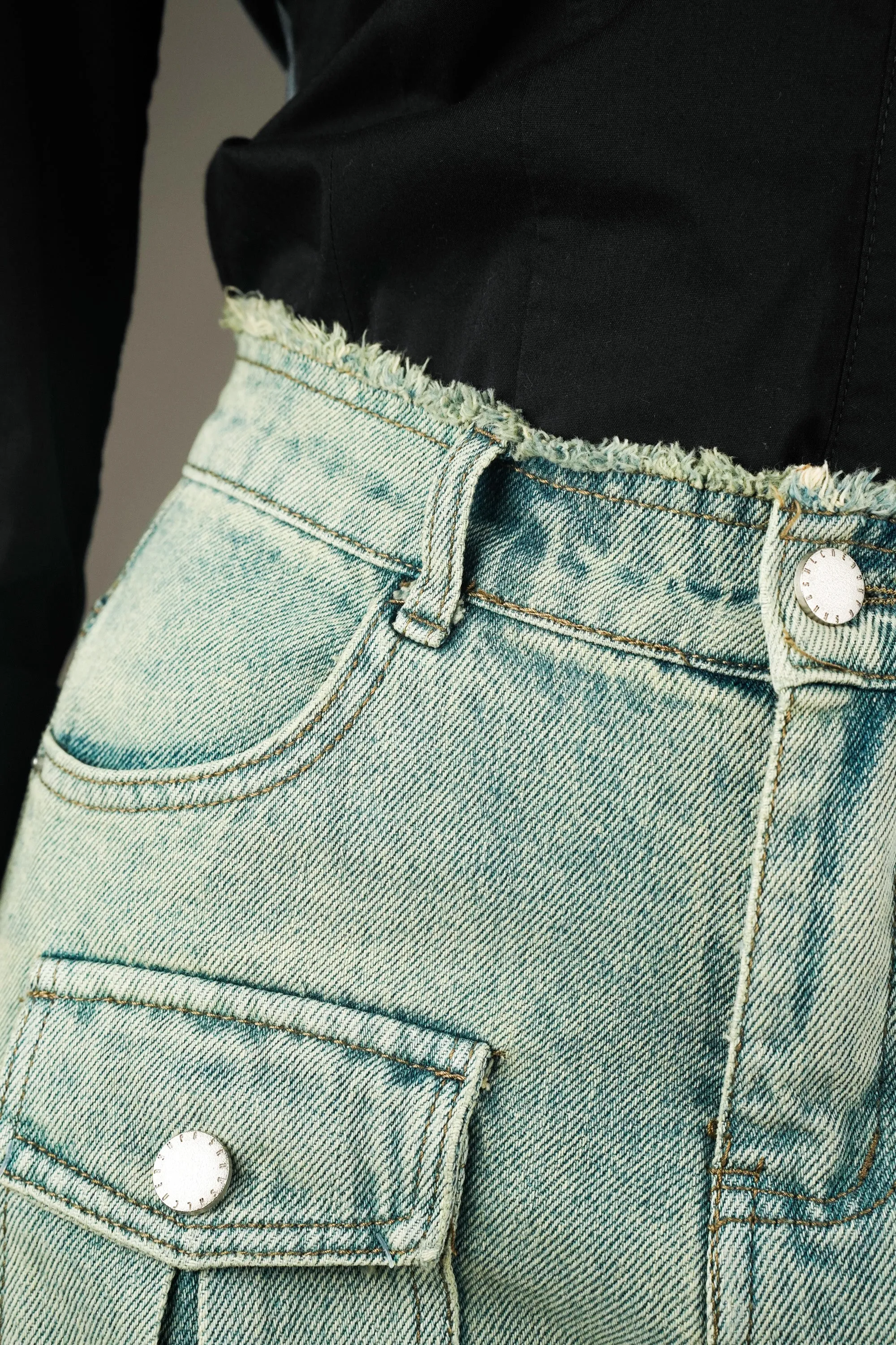 Denim Skirt With Distressed Hem