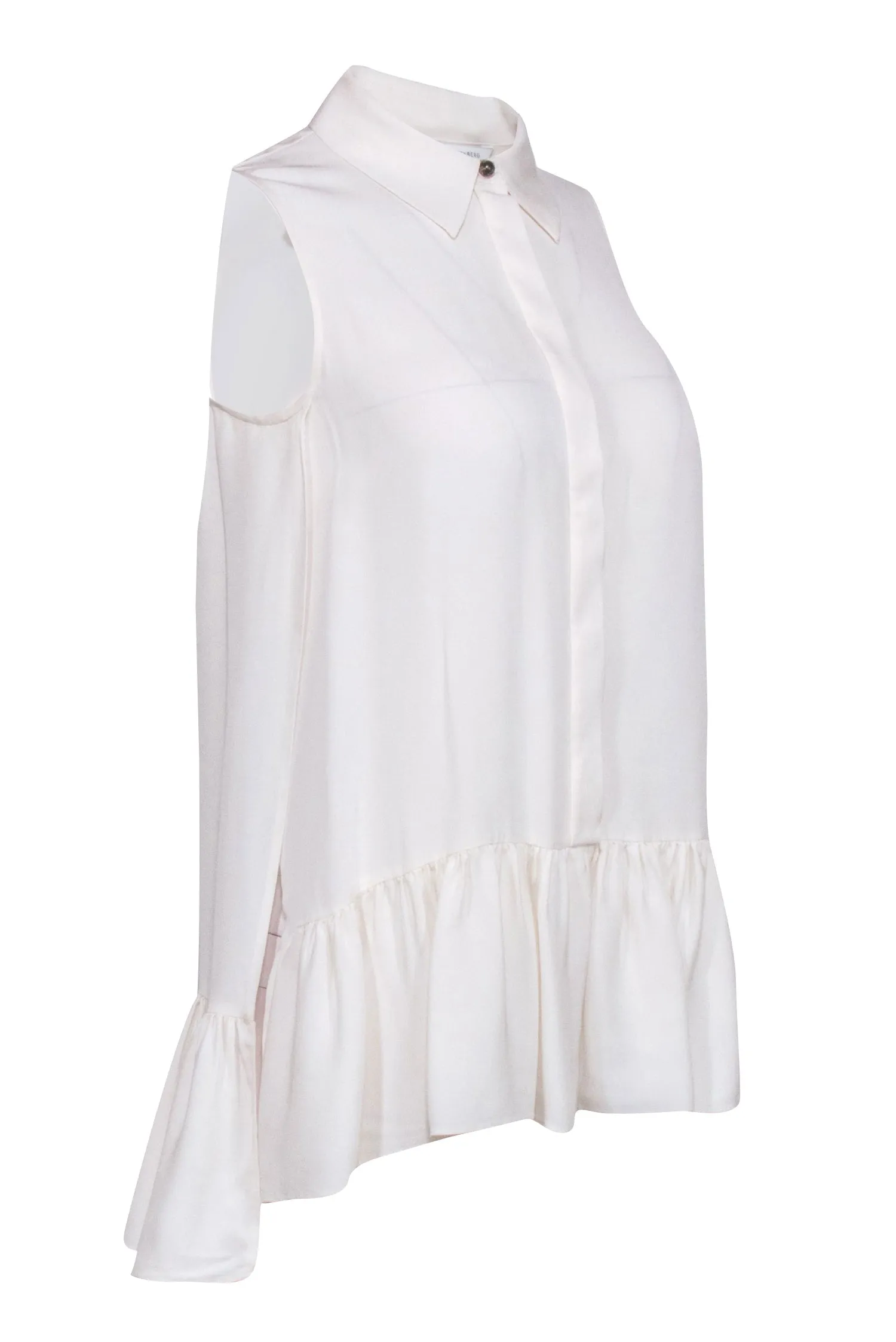 Diane von Furstenberg - Cream Sleeveless Button Front Peplum Top Sz S