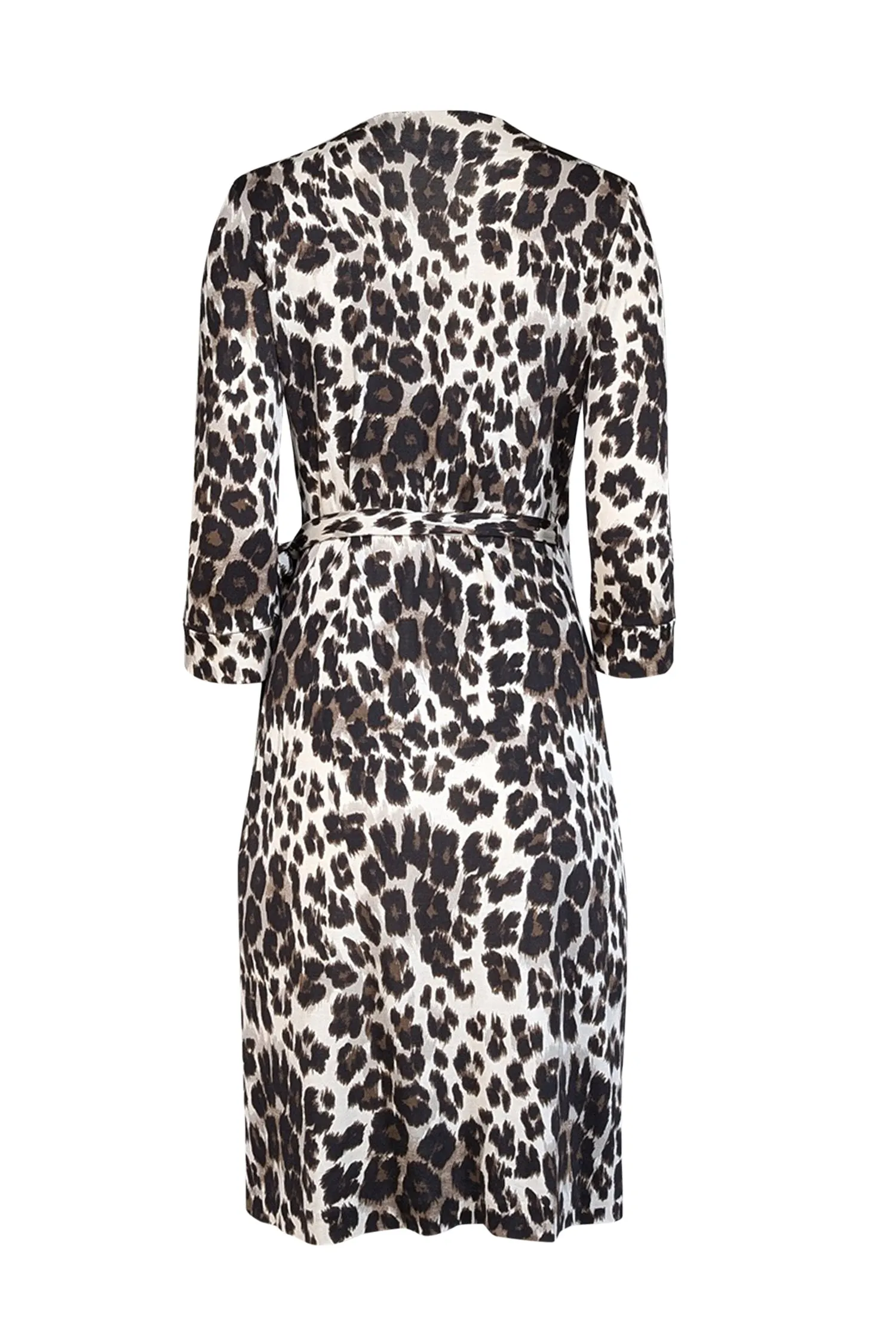 Diane von Furstenberg - White w/ Black & Brown Leopard Print Silk Wrap Dress Sz 6