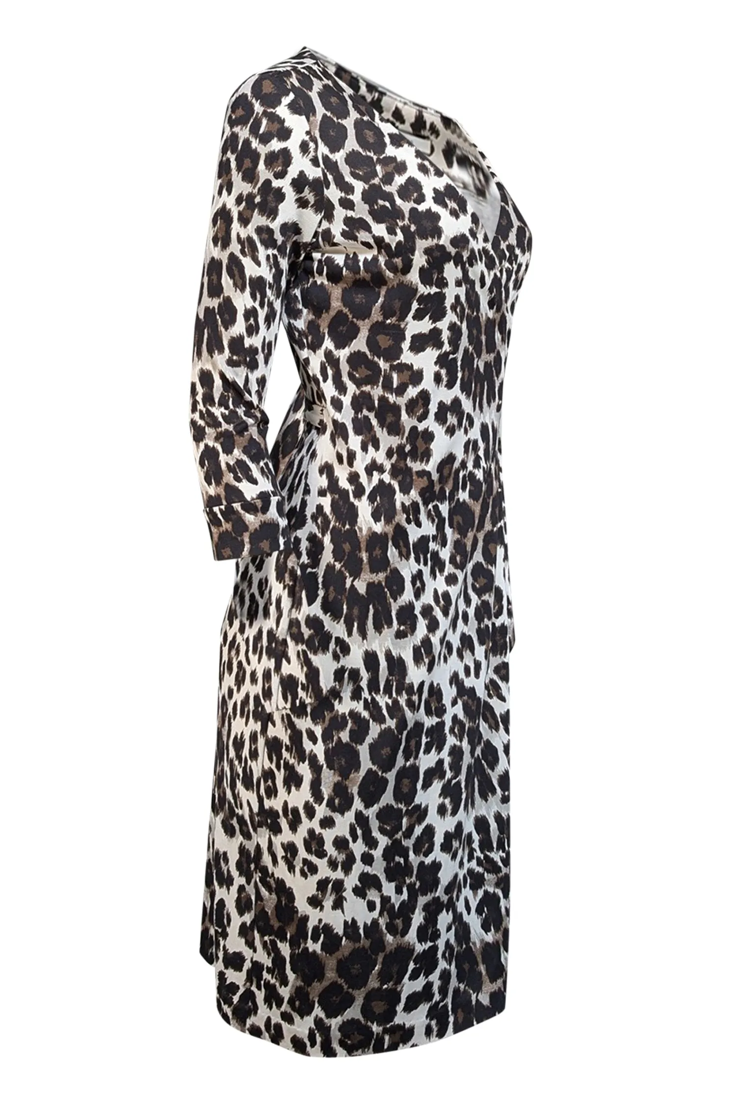 Diane von Furstenberg - White w/ Black & Brown Leopard Print Silk Wrap Dress Sz 6