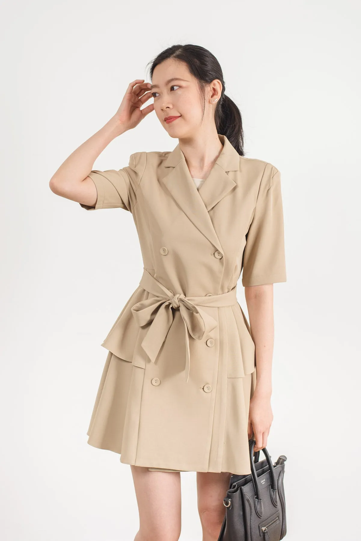 Double Breasted Layered Short Sleeve Collar Dress