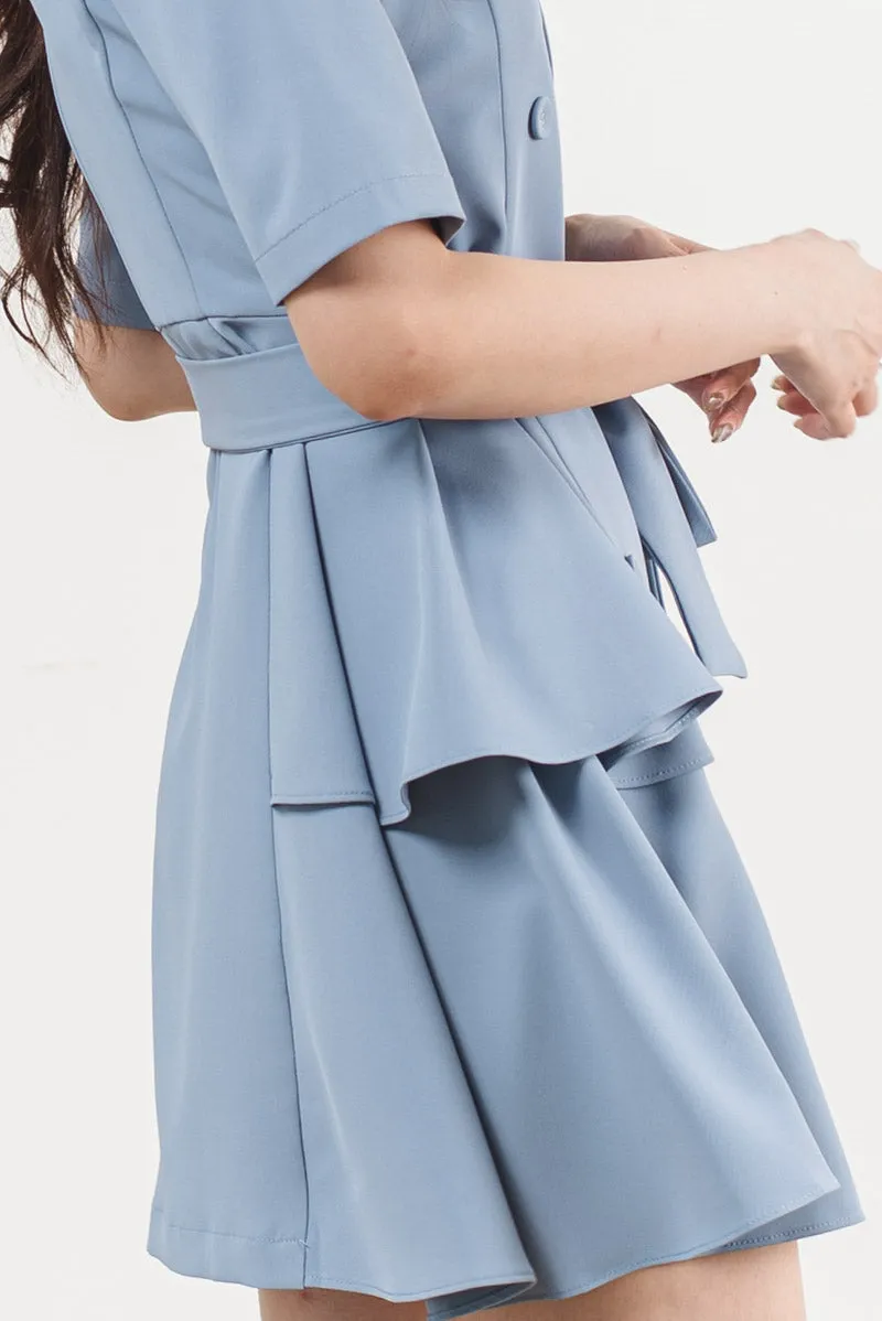 Double Breasted Layered Short Sleeve Collar Dress