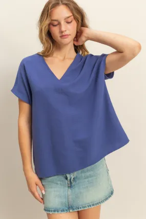 DZ24C059-Woven V-Neck Short Sleeve Tunic Top