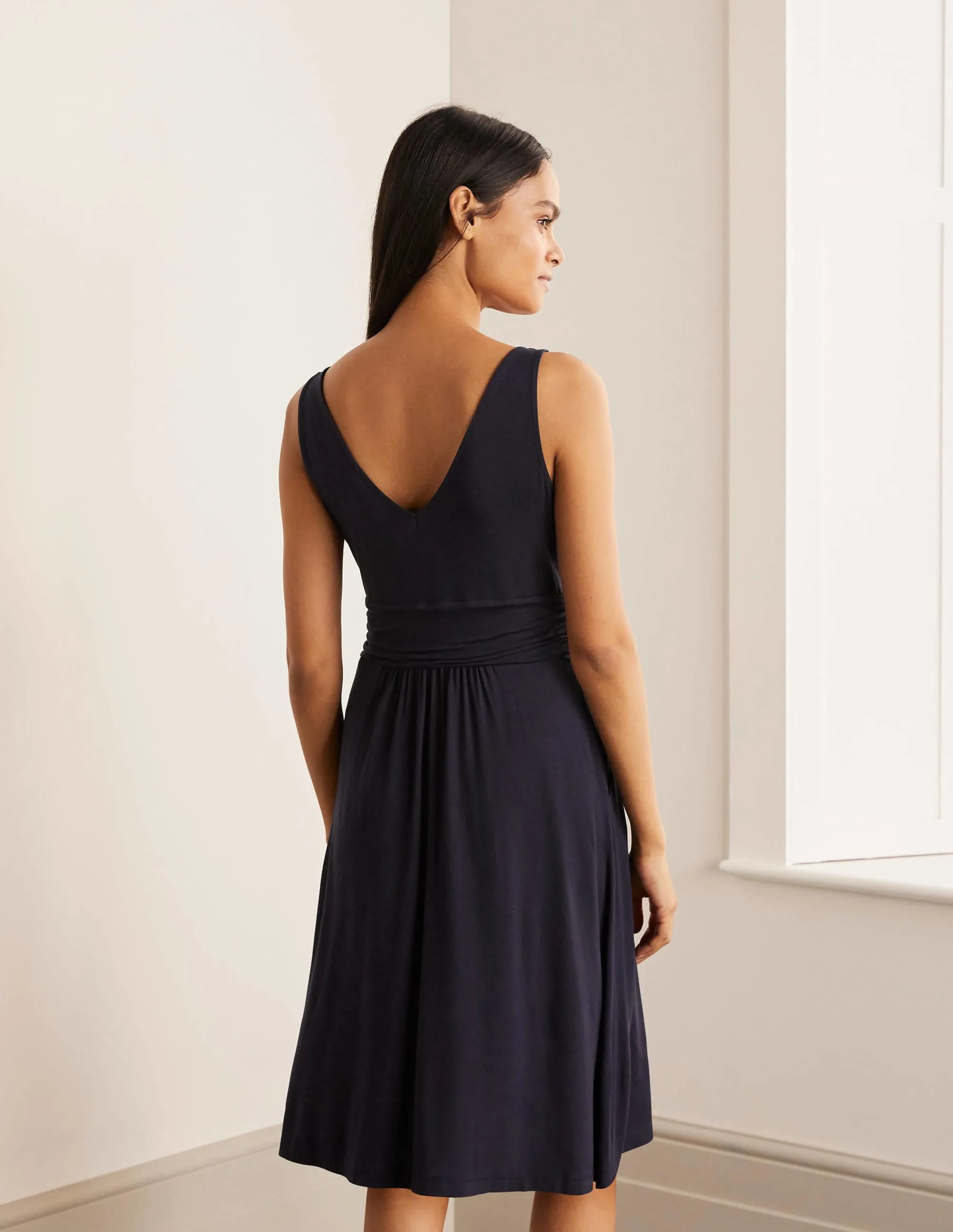 Effie V-Neck Jersey Dress-Navy