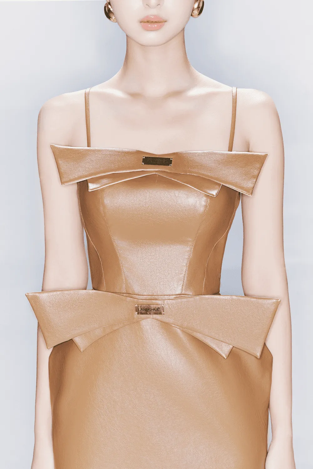 Elysee Sheath Square Neck Leather Ankle Length Dress
