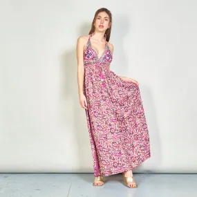 Embroidered boho maxi dress with tassels wholesale