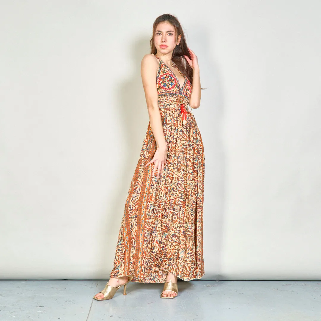 Embroidered boho maxi dress with tassels wholesale
