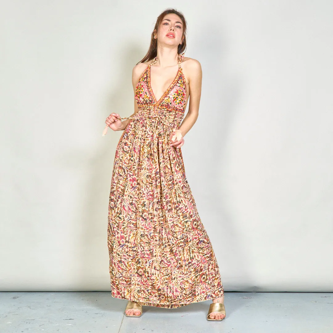 Embroidered boho maxi dress with tassels wholesale