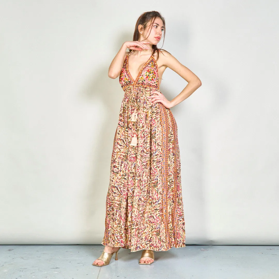 Embroidered boho maxi dress with tassels wholesale