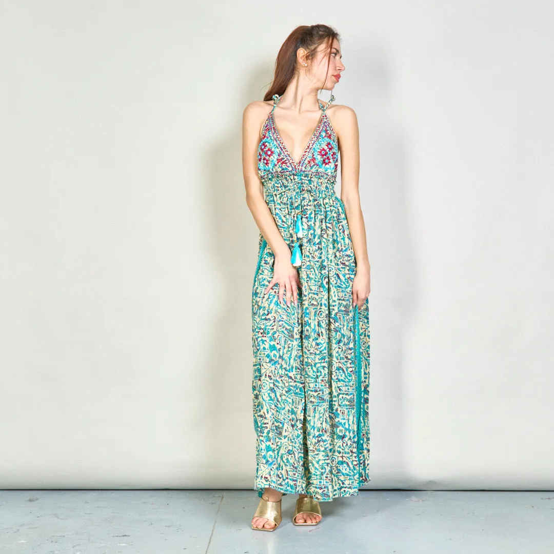 Embroidered boho maxi dress with tassels wholesale