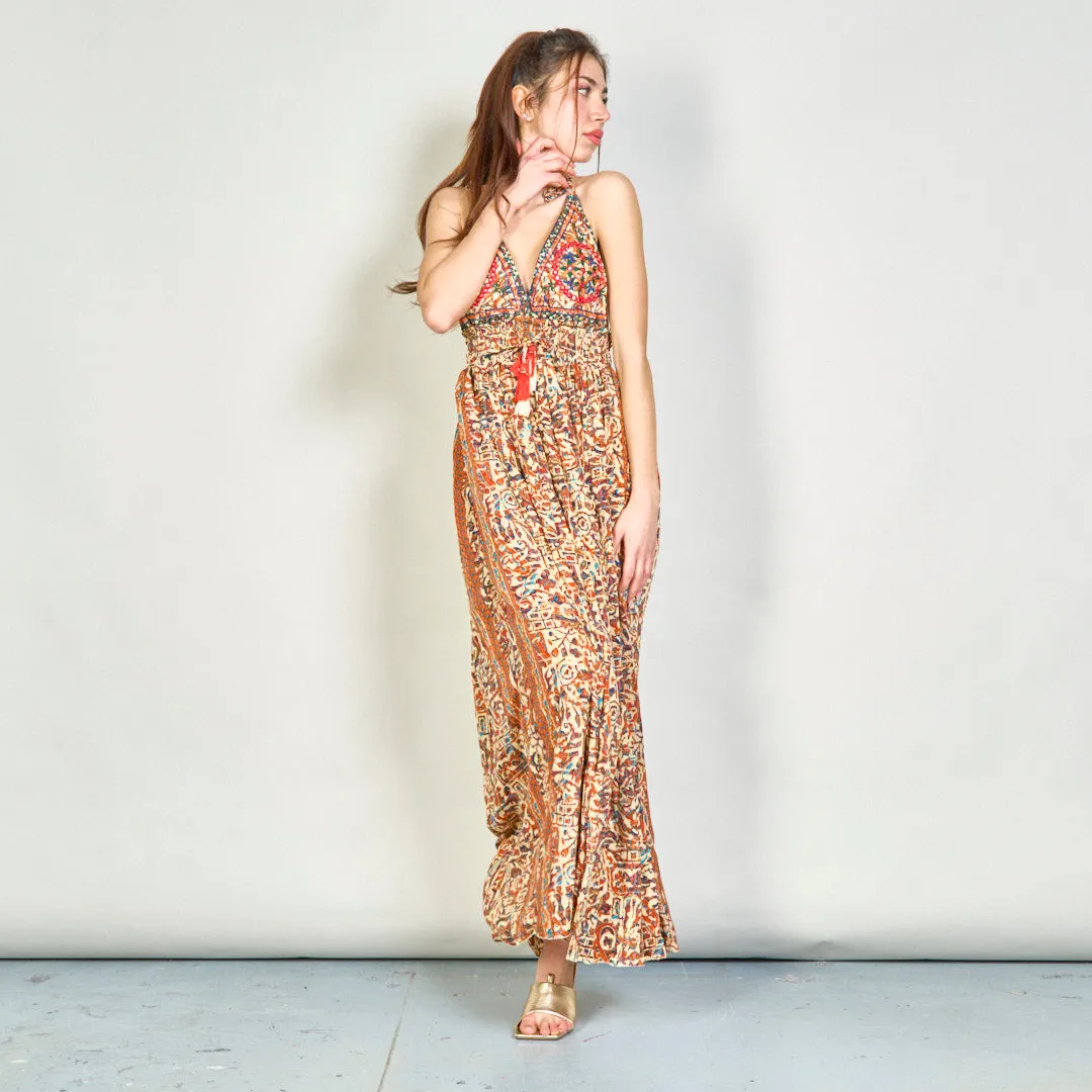 Embroidered boho maxi dress with tassels wholesale