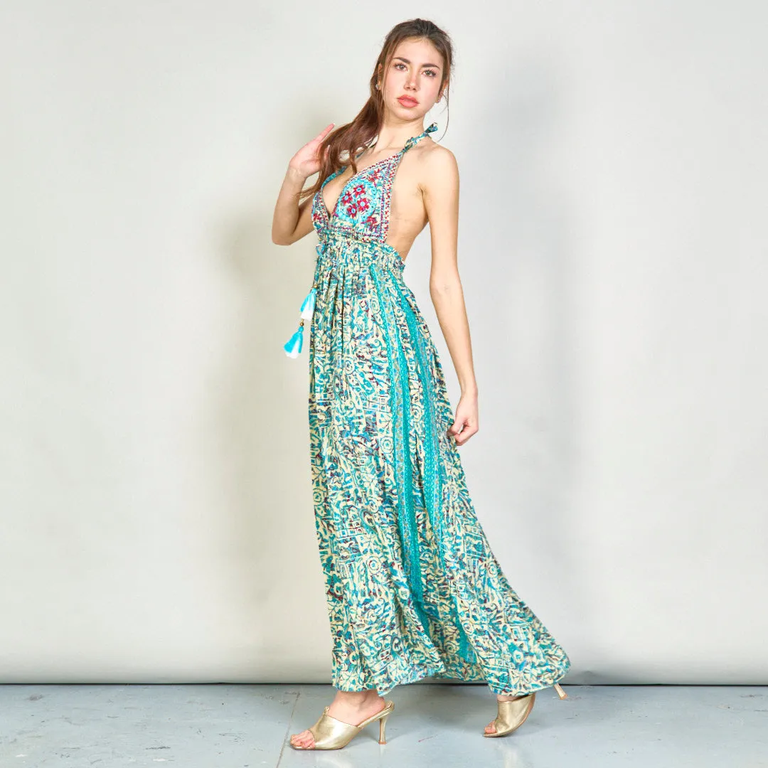 Embroidered boho maxi dress with tassels wholesale