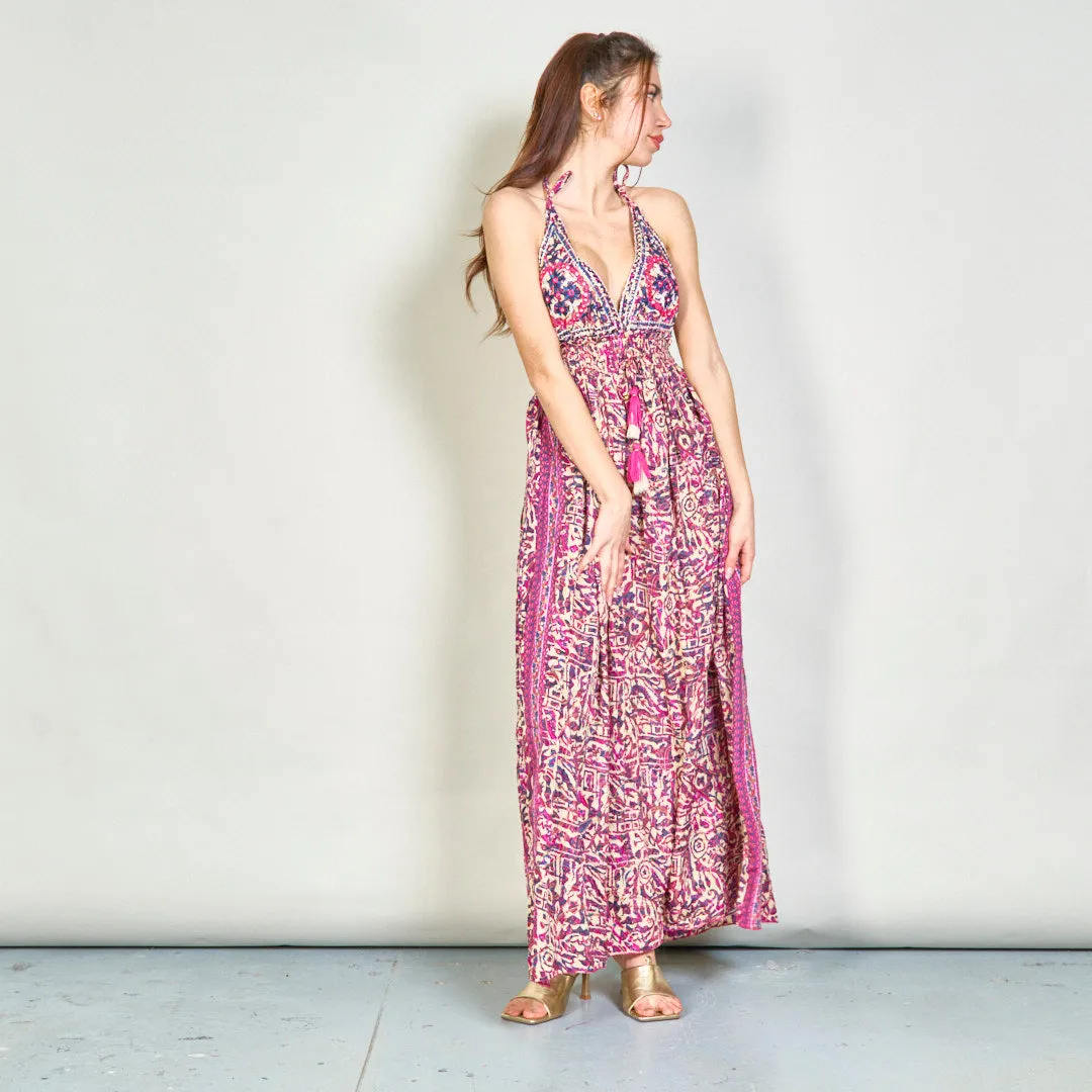 Embroidered boho maxi dress with tassels wholesale