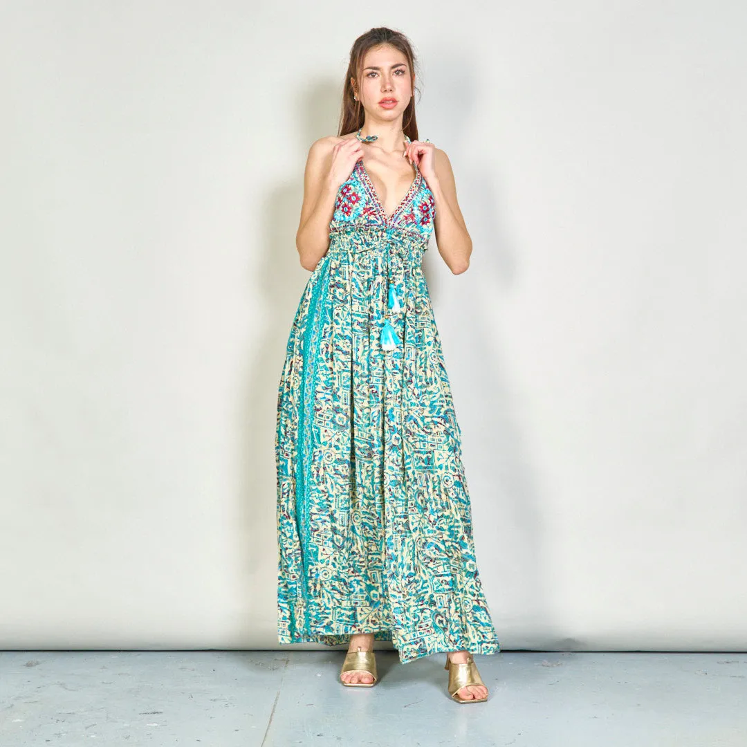 Embroidered boho maxi dress with tassels wholesale