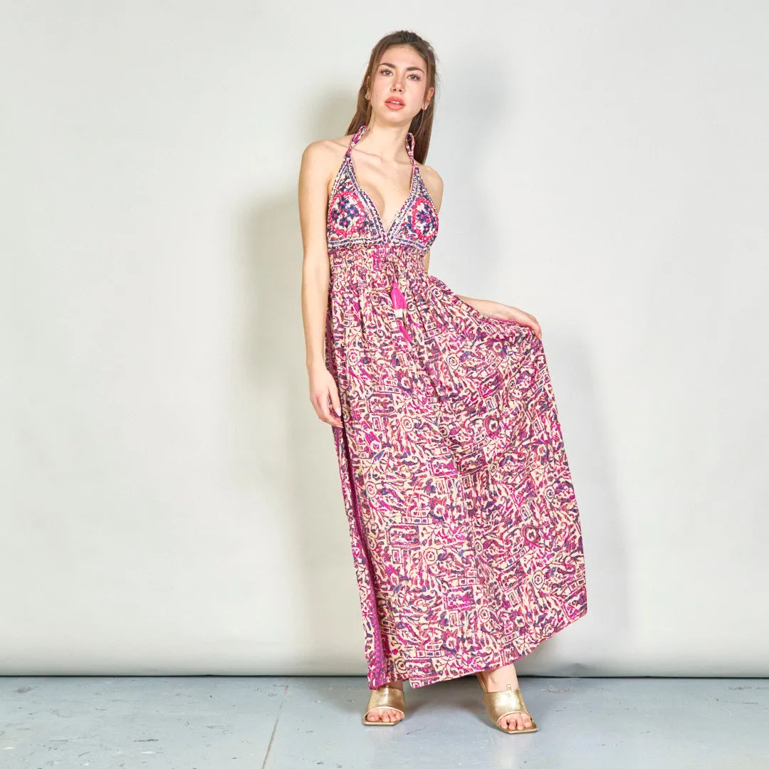 Embroidered boho maxi dress with tassels wholesale