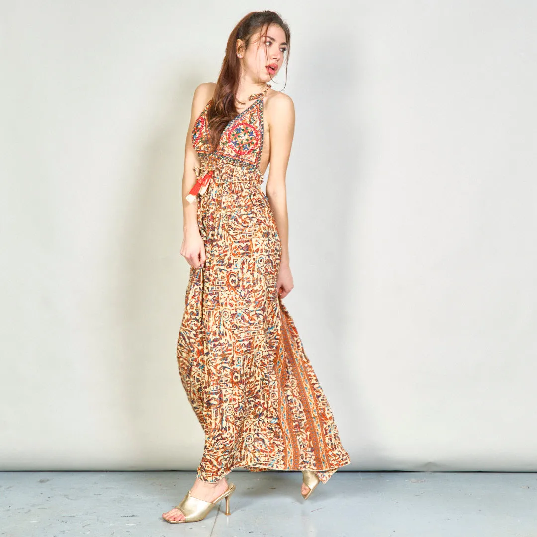 Embroidered boho maxi dress with tassels wholesale