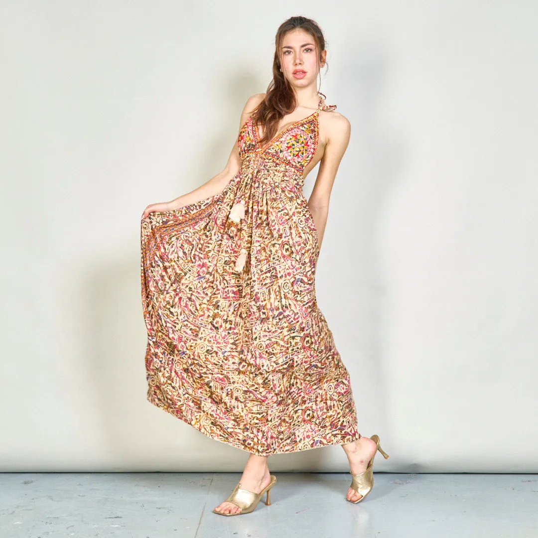 Embroidered boho maxi dress with tassels wholesale