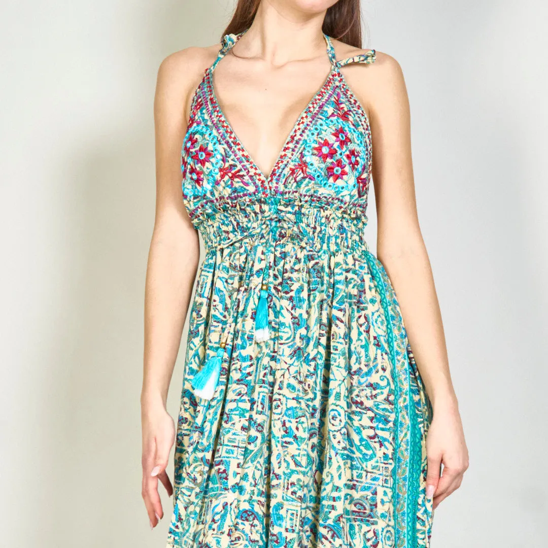Embroidered boho maxi dress with tassels wholesale