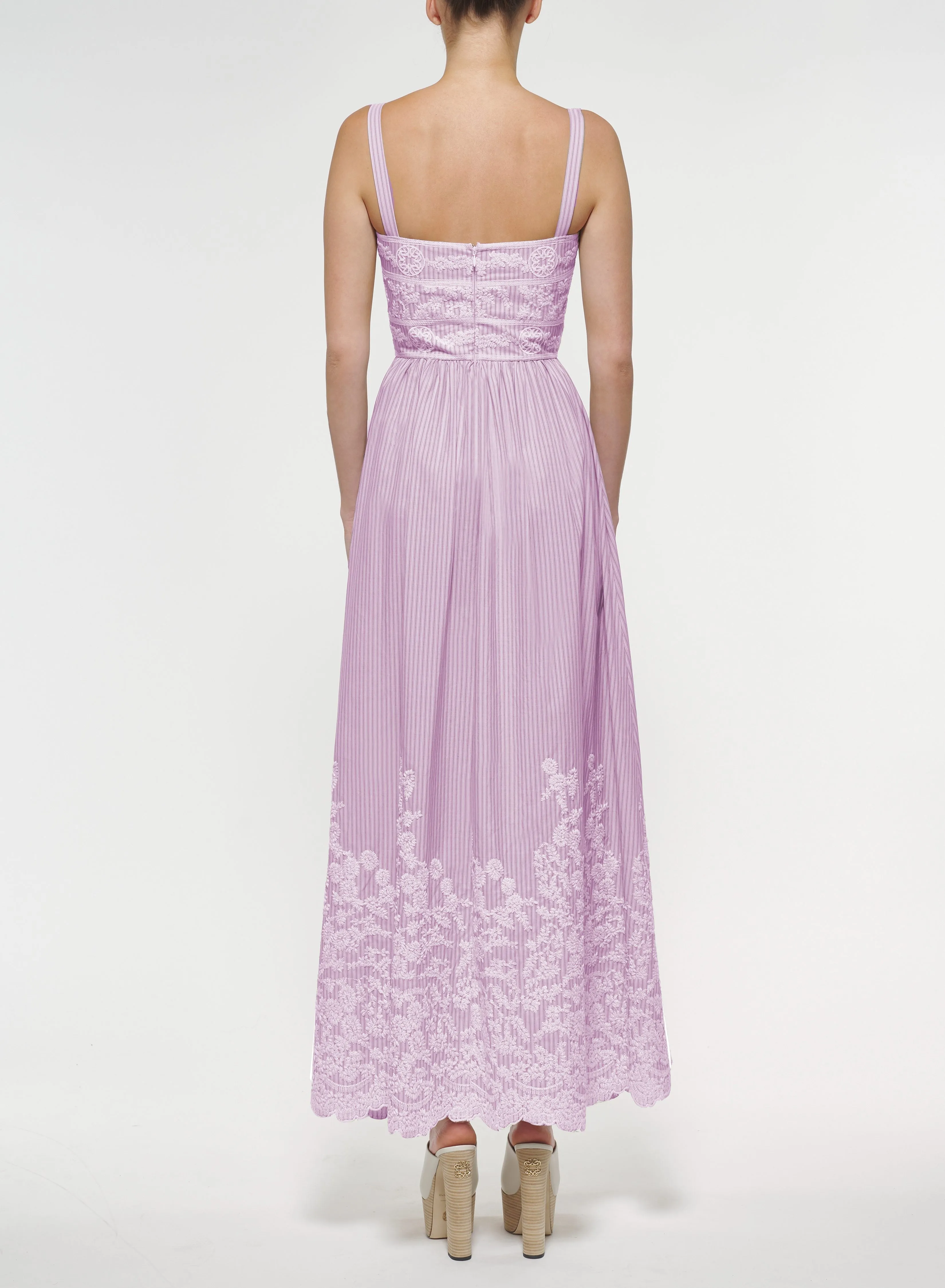 Embroidered Pinstripe Dress