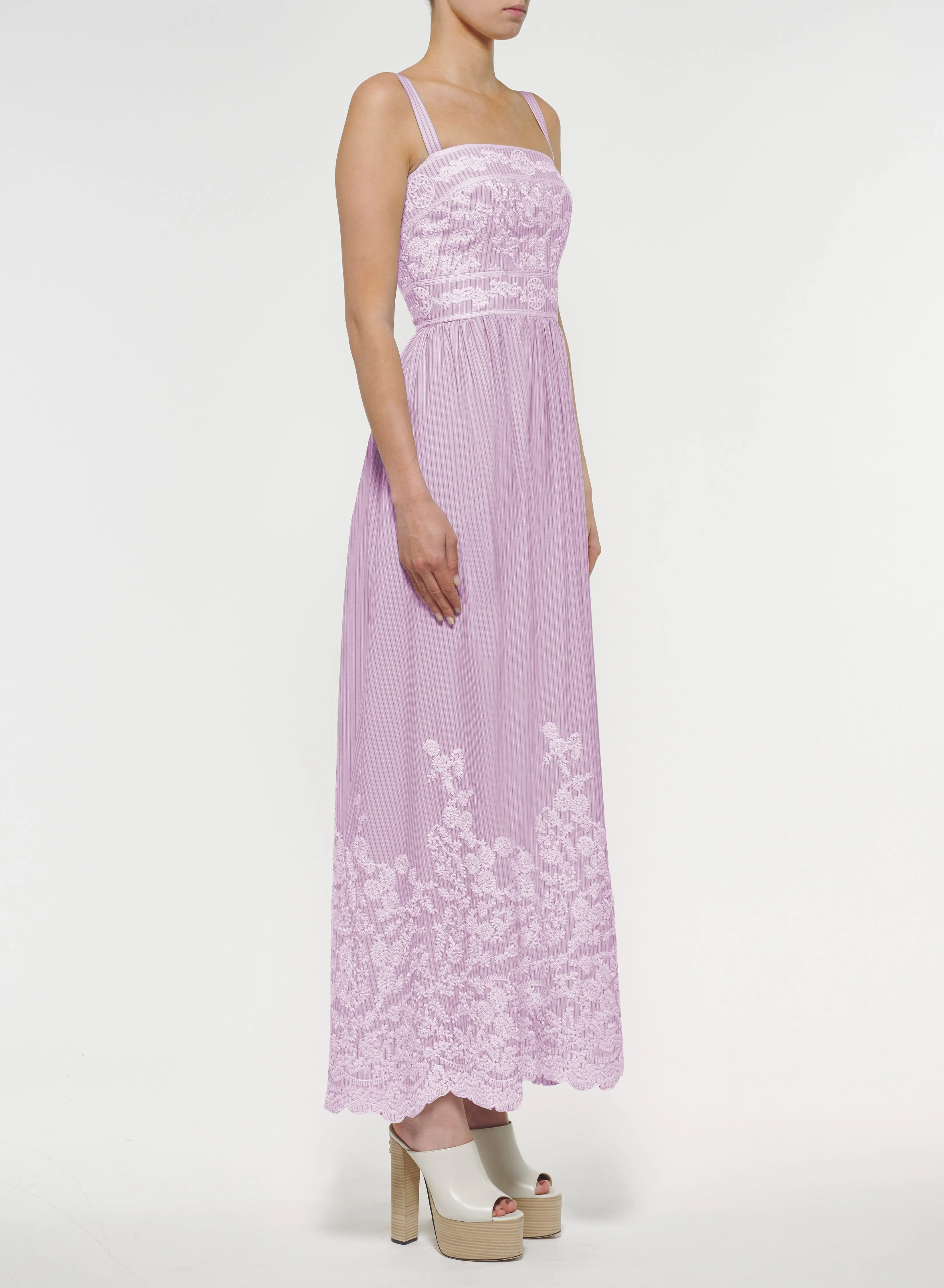 Embroidered Pinstripe Dress
