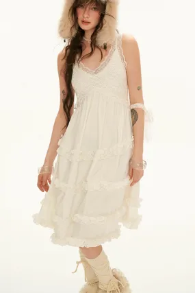 Feminine Lace Mid-Length Dress