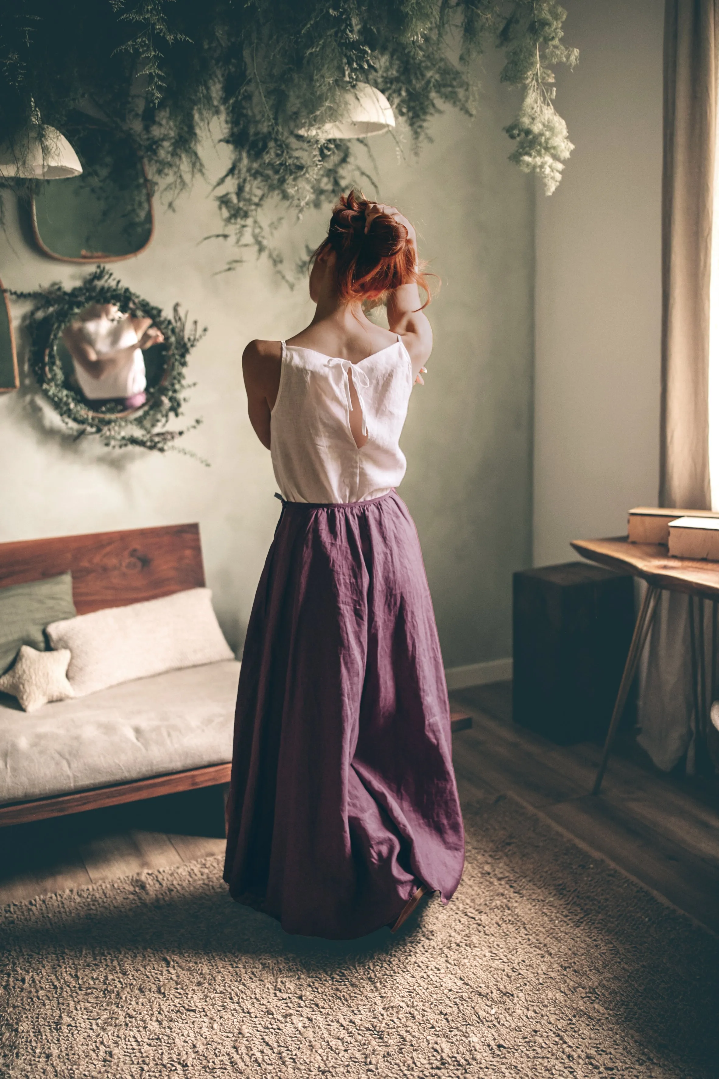 Flared Linen Wrap Skirt