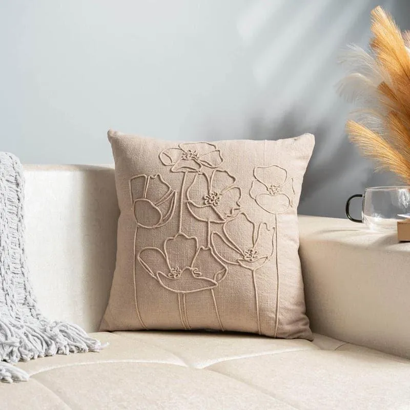 Flora Doodle Embroidered Cushion Cover