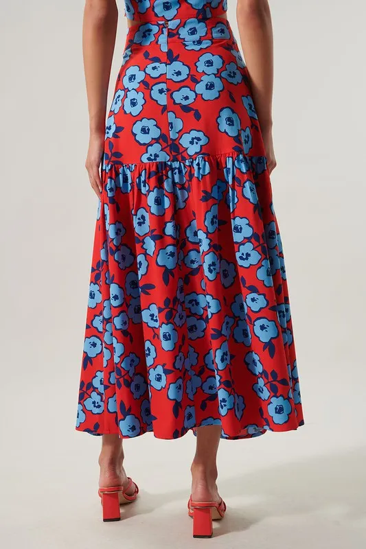 Floral Flouncy Midi Skirt