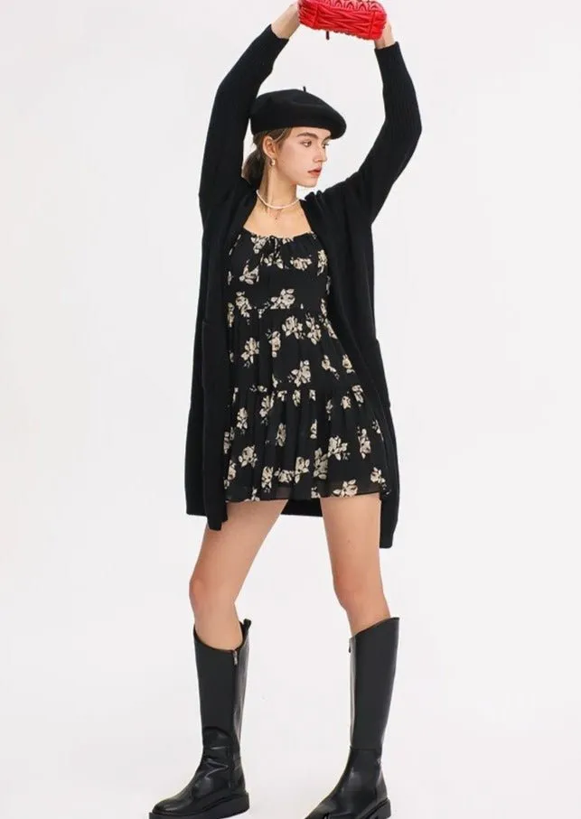 FLORAL LONG SLEEVE SHORT DRESS