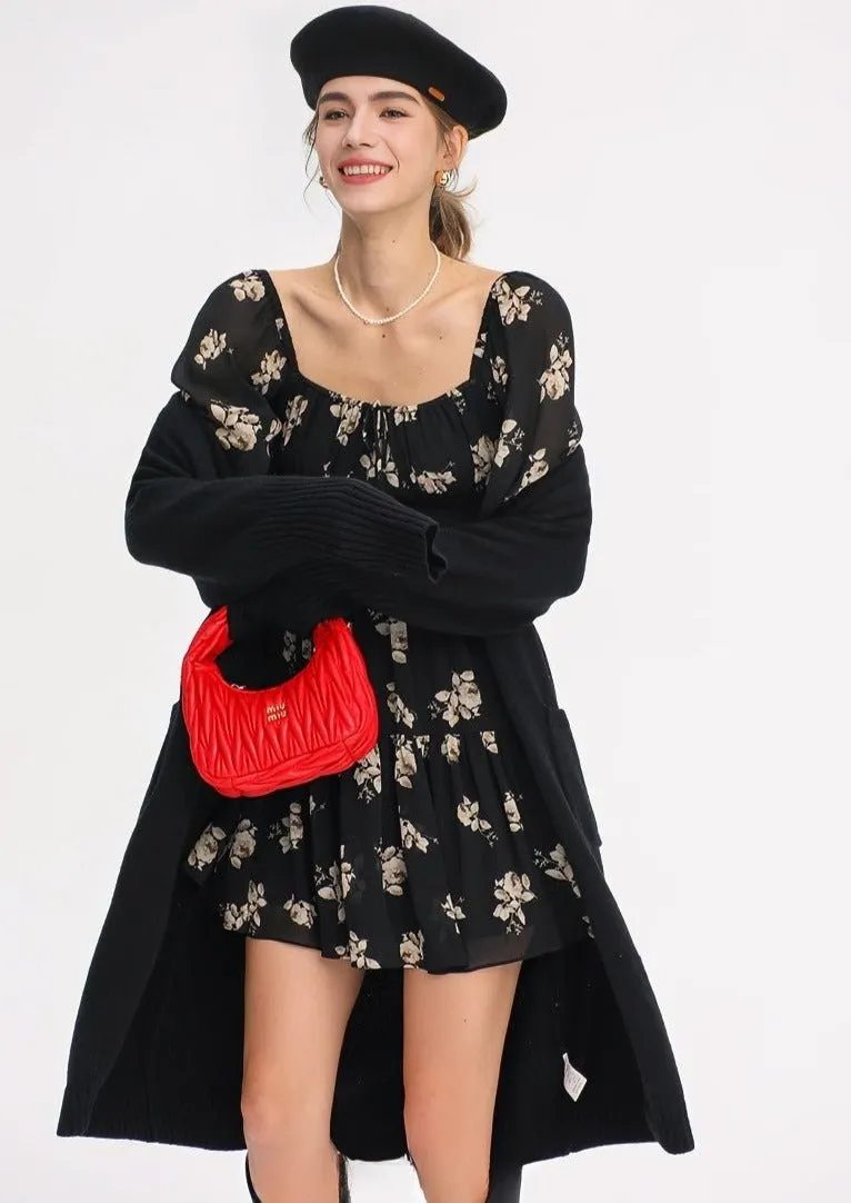 FLORAL LONG SLEEVE SHORT DRESS
