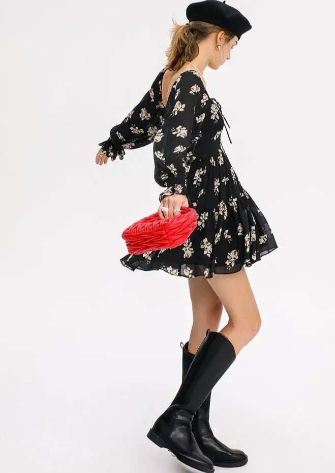 FLORAL LONG SLEEVE SHORT DRESS