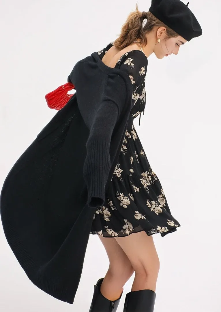 FLORAL LONG SLEEVE SHORT DRESS
