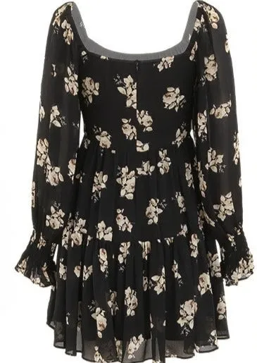 FLORAL LONG SLEEVE SHORT DRESS