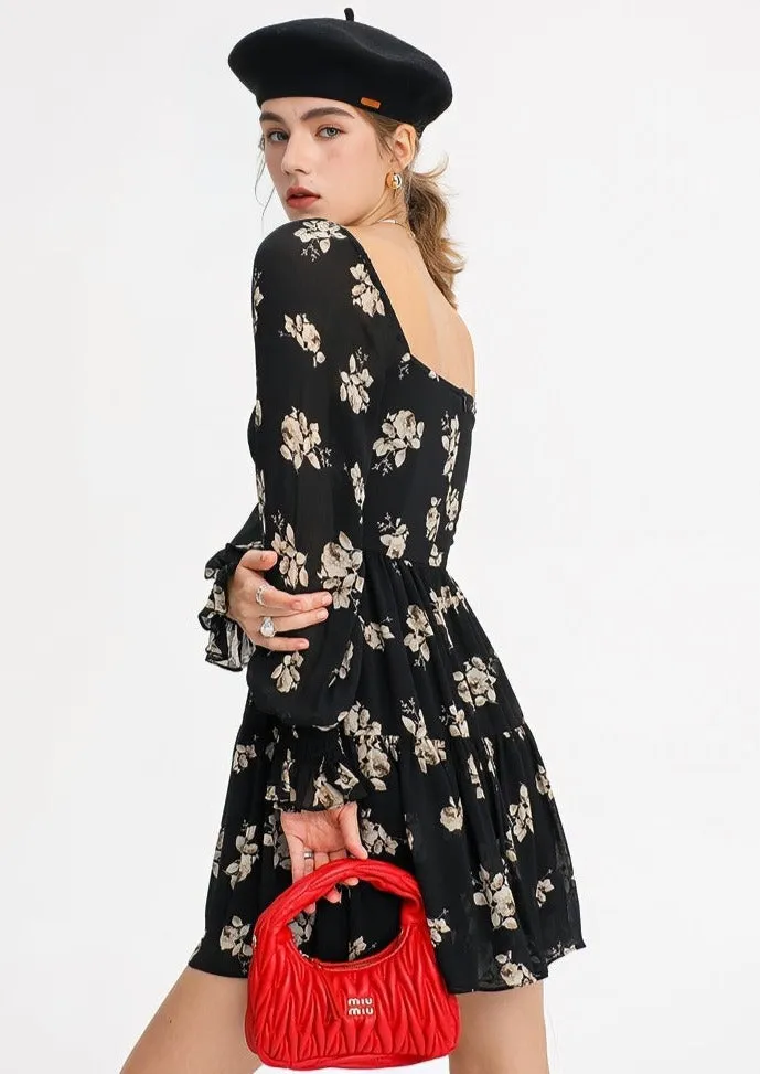 FLORAL LONG SLEEVE SHORT DRESS