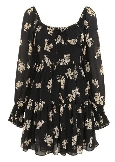 FLORAL LONG SLEEVE SHORT DRESS
