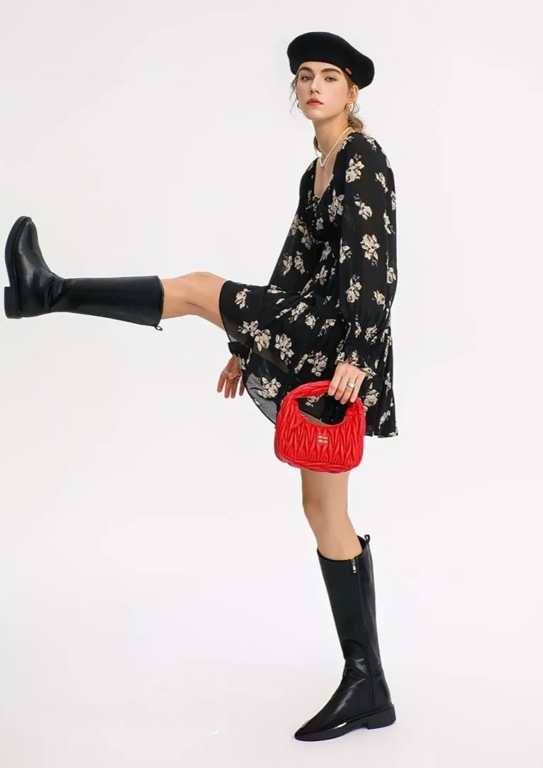 FLORAL LONG SLEEVE SHORT DRESS
