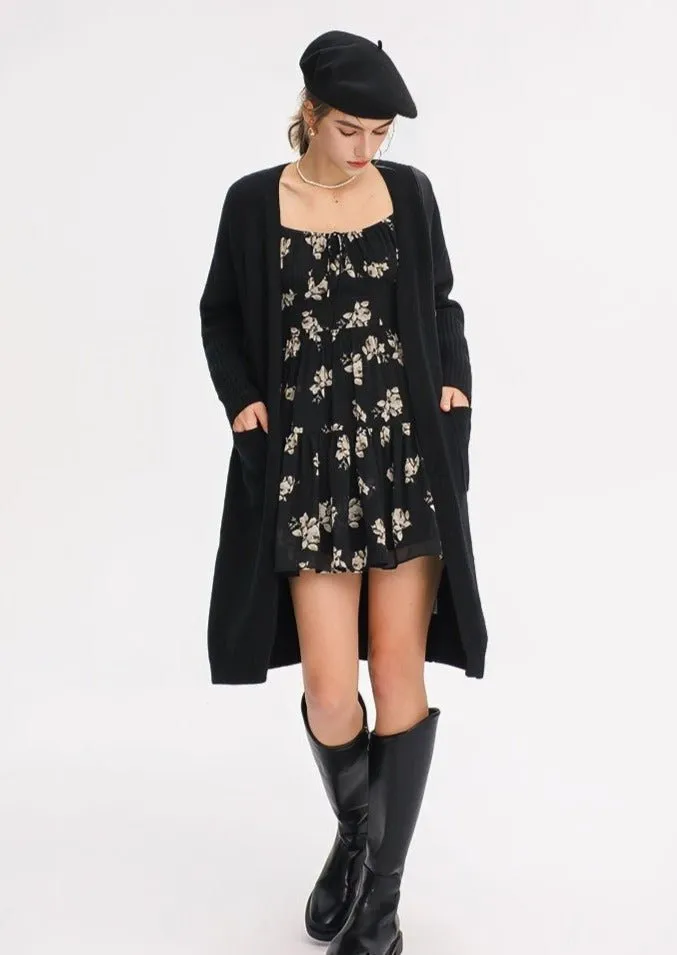 FLORAL LONG SLEEVE SHORT DRESS