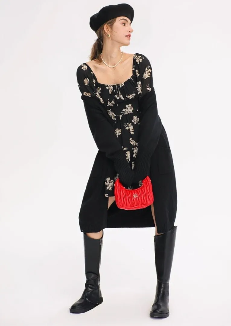 FLORAL LONG SLEEVE SHORT DRESS