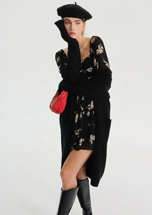FLORAL LONG SLEEVE SHORT DRESS