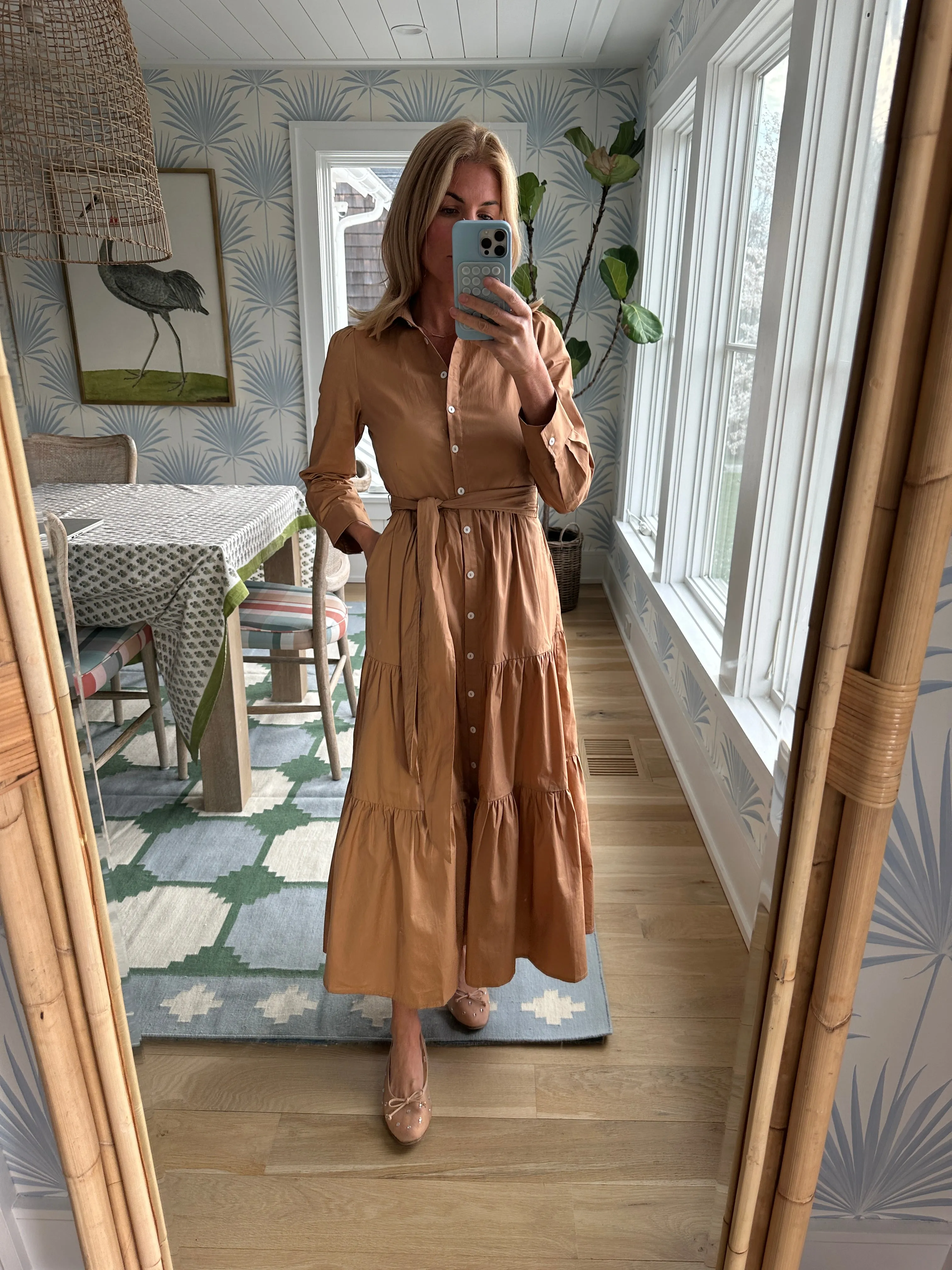 Flounce Shirt Dress - Camel