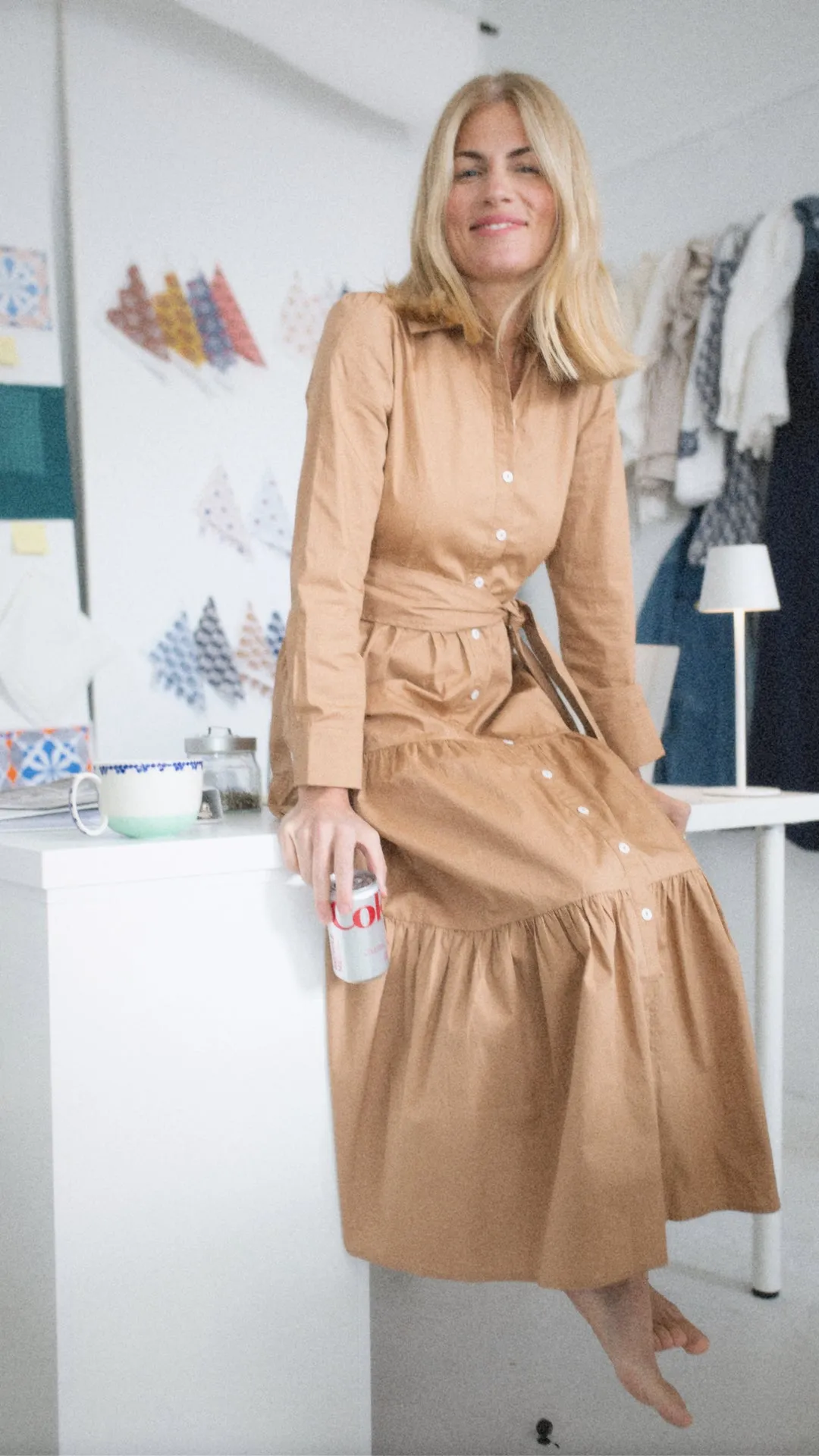 Flounce Shirt Dress - Camel