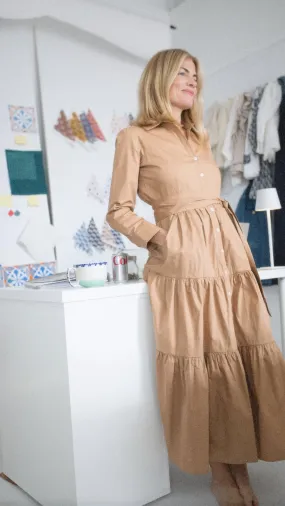 Flounce Shirt Dress - Camel