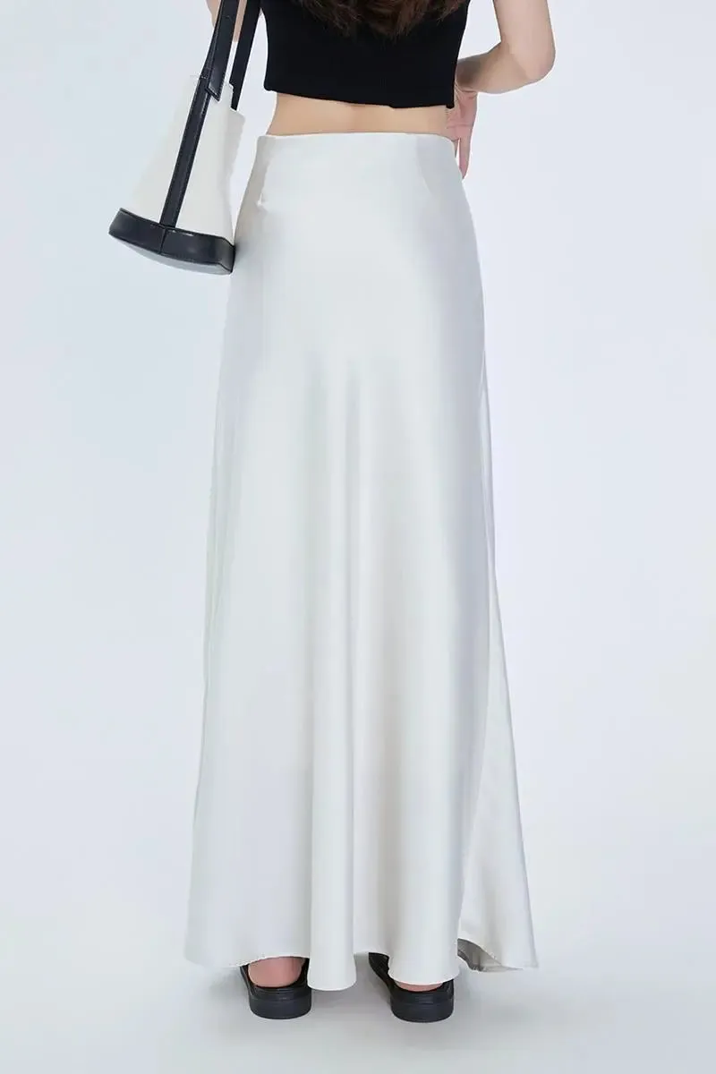 Flowy High Waist White Slip Maxi Skirt