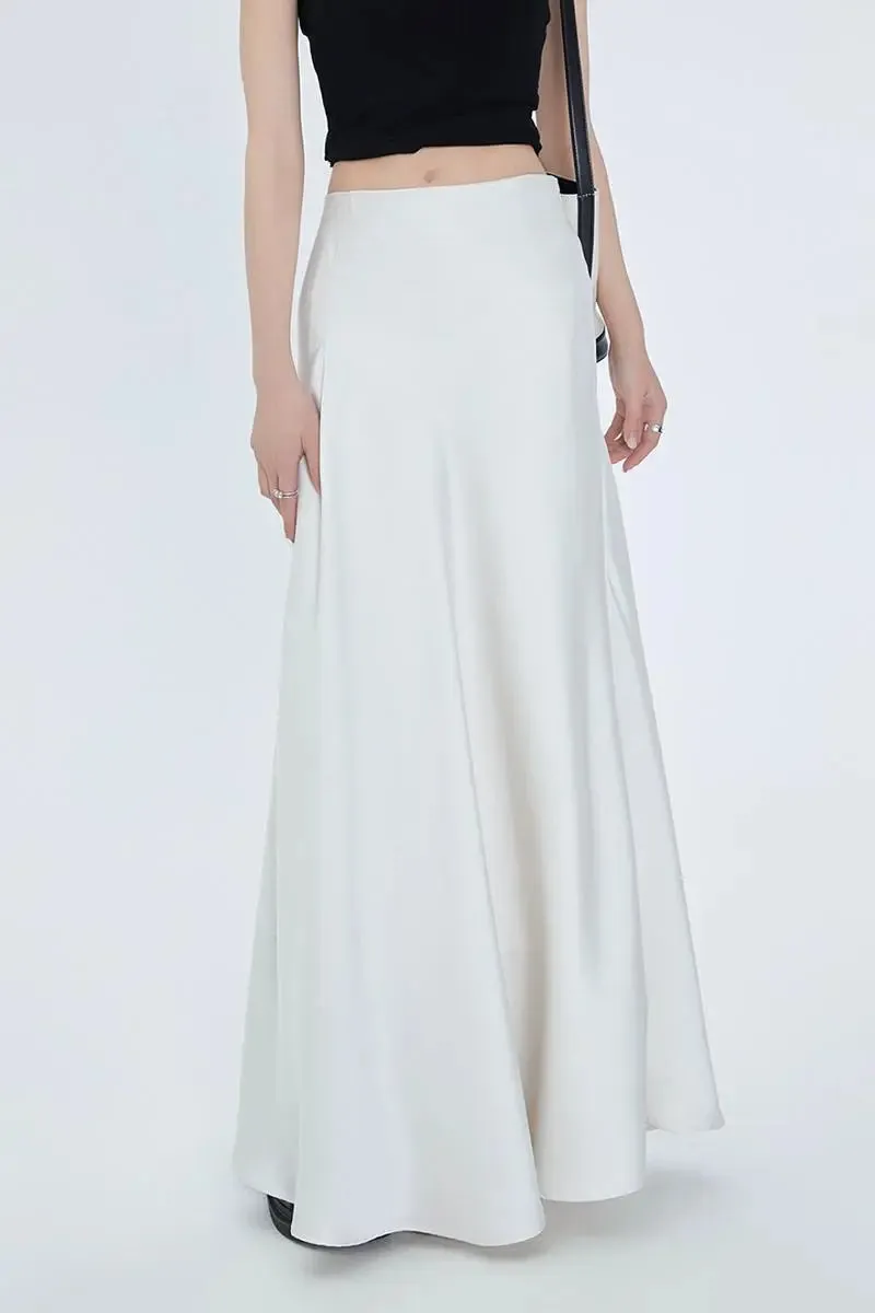 Flowy High Waist White Slip Maxi Skirt