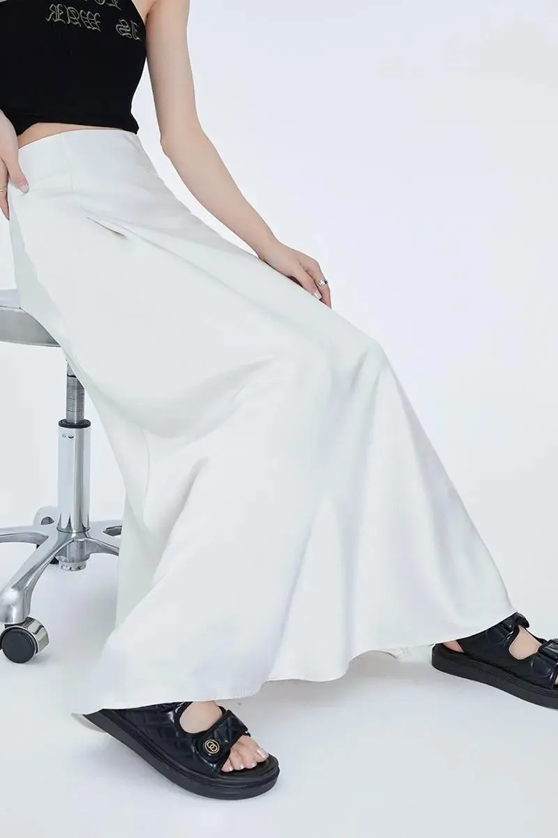 Flowy High Waist White Slip Maxi Skirt