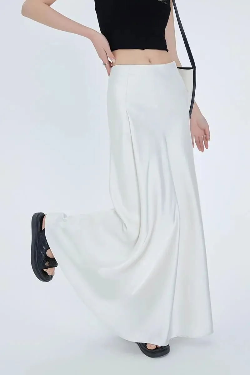 Flowy High Waist White Slip Maxi Skirt